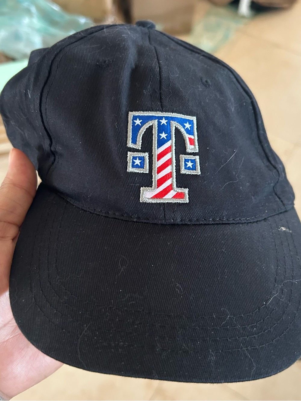 T-mobile Black Baseball Cap with red white blue Patriotic 'T' Embroidery #96